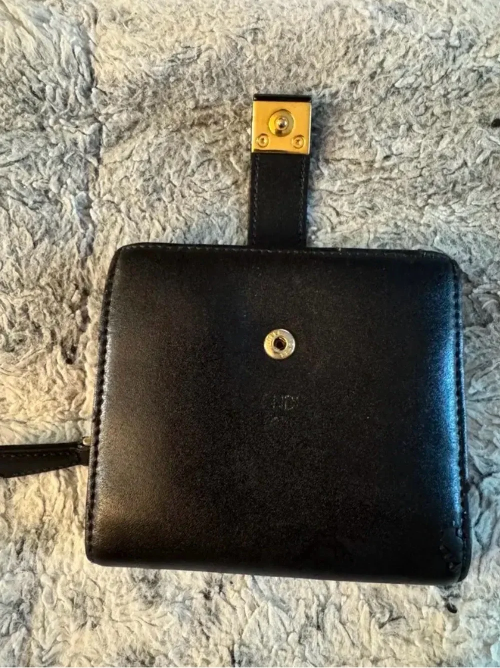 Fendi Black Leather Bifold Wallet, Taupe Interior, Gold Hardware, with Box